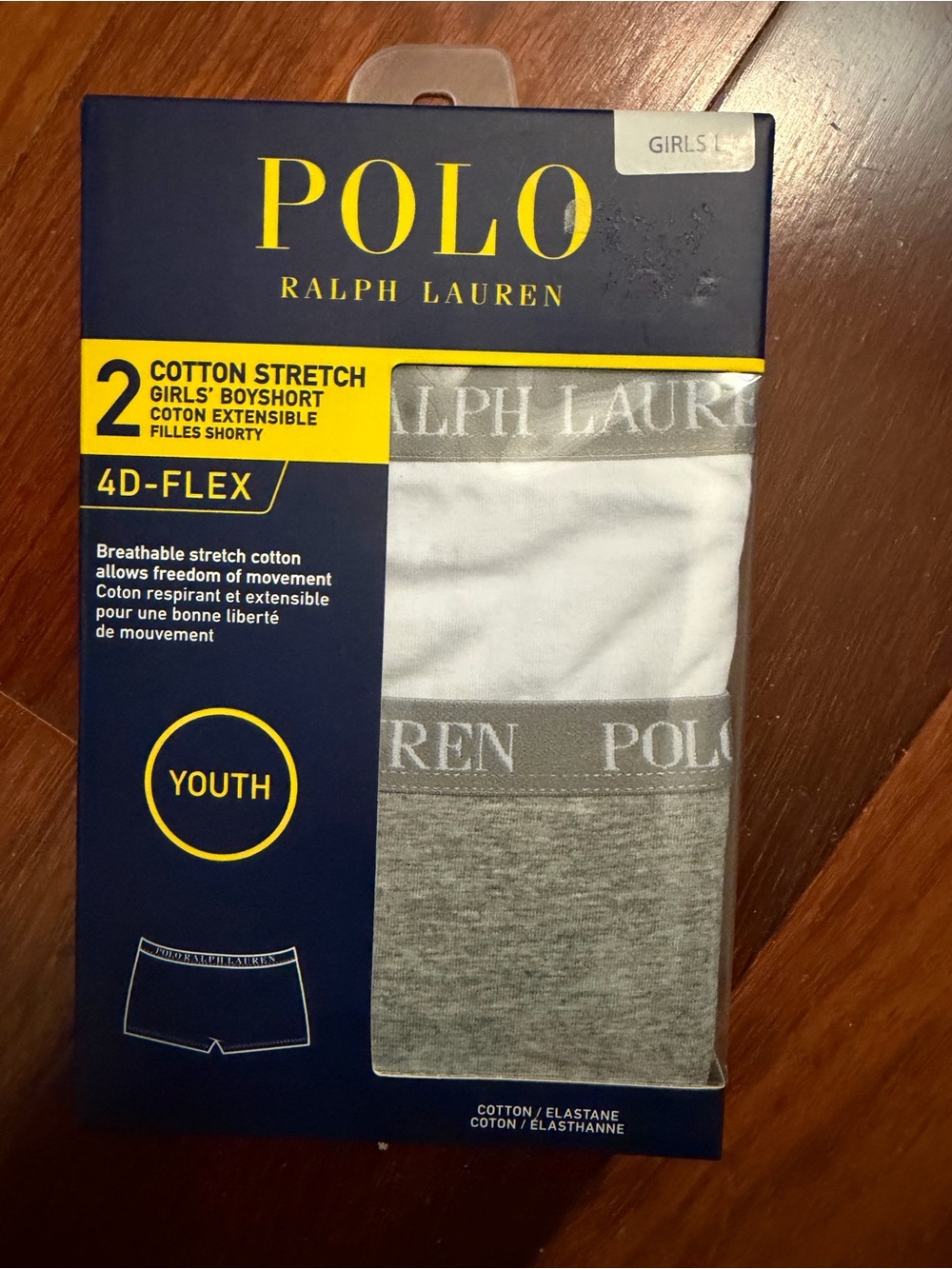 Polo by Ralph Lauren Girls 2-Pack Cotton Stretch Boyshorts in White and Gray